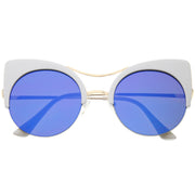 zeroUV Oversize Flat Lens Round Cat Eye Mirror Lens Sunglasses A175 Sunglasses White Smoke White Gold Ice