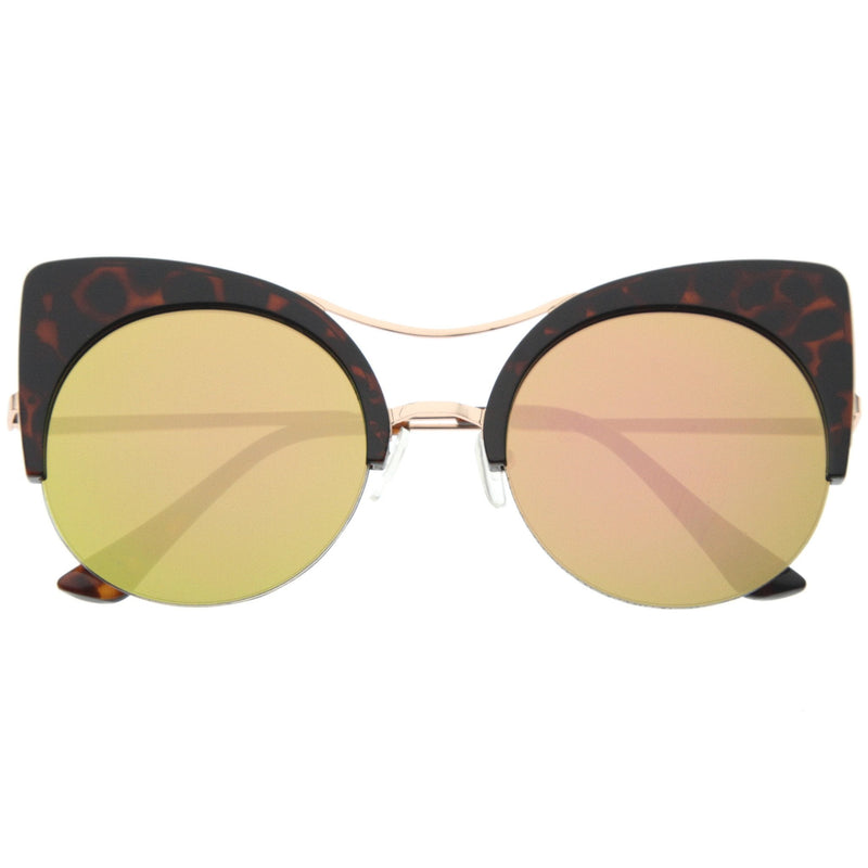zeroUV Oversize Flat Lens Round Cat Eye Mirror Lens Sunglasses A175 Sunglasses White Smoke Tortoise Gold Pink