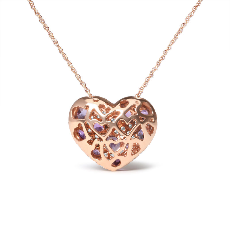 Bids.com 18K Rose Gold 3/4 Cttw Diamond and Purple Amethyst Cluster Heart Shape 18" Pendant Necklace (G-H Color, SI1-SI2 Clarity) Necklaces White Smoke Rose.Gold / 18