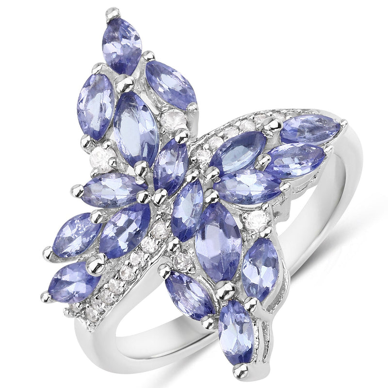 Bids.com 1.73 Carat Genuine Tanzanite and White Zircon .925 Sterling Silver Ring Rings White Smoke size 6.00,size 7.00,size 8.00,size 5.00,size 9.00