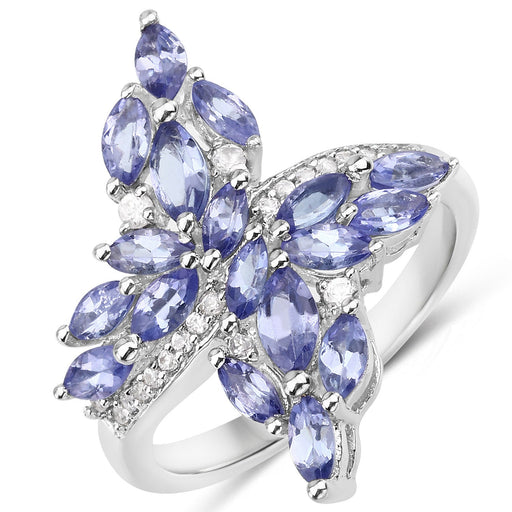 Bids.com 1.73 Carat Genuine Tanzanite and White Zircon .925 Sterling Silver Ring Rings White Smoke size 6.00,size 7.00,size 8.00,size 5.00,size 9.00