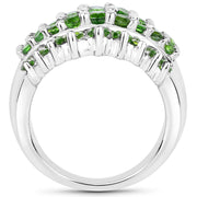Bids.com 2.48 Carat Genuine Chrome Diopside .925 Sterling Silver Ring Rings White Smoke size 6.00,size 7.00,size 8.00,size 9.00