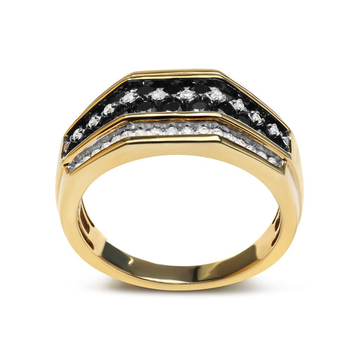 Bids.com Men's 14K Yellow Gold Plated .925 Sterling Silver 1 1/2 Cttw White and Black Treated Diamond Cluster Ring (Black / I-J Color, I2-I3 Clarity) - Size 10 Rings White Smoke 11 / Yellow.Sterling Silver,9 / Yellow.Sterling Silver,10 / Yellow.Sterling Silver