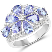 Bids.com 3.24 Carat Genuine Tanzanite and White Topaz .925 Sterling Silver Ring Rings White Smoke size 7.00,size 6.00,size 8.00,size 9.00,size 5.00