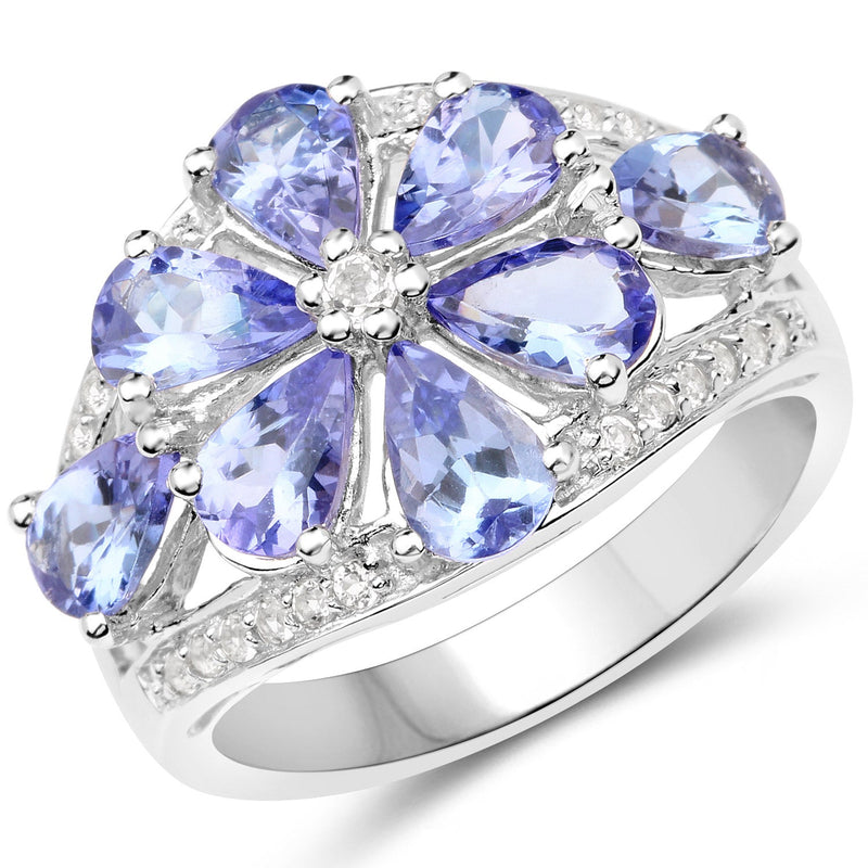 Bids.com 3.24 Carat Genuine Tanzanite and White Topaz .925 Sterling Silver Ring Rings White Smoke size 7.00,size 6.00,size 8.00,size 9.00,size 5.00