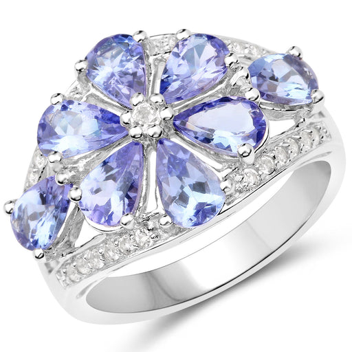 Bids.com 3.24 Carat Genuine Tanzanite and White Topaz .925 Sterling Silver Ring Rings White Smoke size 7.00,size 6.00,size 8.00,size 9.00,size 5.00