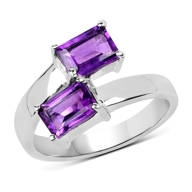 Bids.com 1.90 Carat Genuine Amethyst .925 Sterling Silver Ring Rings White Smoke size 7.00,size 9.00,size 5.00,size 8.00,size 6.00