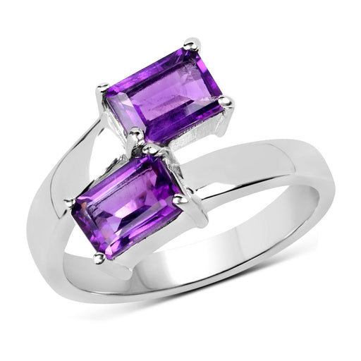Bids.com 1.90 Carat Genuine Amethyst .925 Sterling Silver Ring Rings White Smoke size 7.00,size 9.00,size 5.00,size 8.00,size 6.00