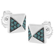 Bids.com 14K White Gold 1/4 Cttw Treated Blue Diamond Pyramid Stud Earring (Blue Color, SI1-SI2 Clarity) Earrings White Smoke White.Gold / 0.269