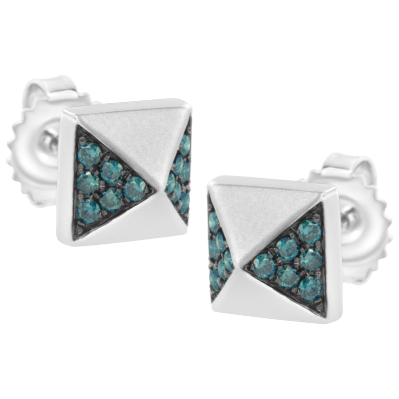 Bids.com 14K White Gold 1/4 Cttw Treated Blue Diamond Pyramid Stud Earring (Blue Color, SI1-SI2 Clarity) Earrings White Smoke White.Gold / 0.269