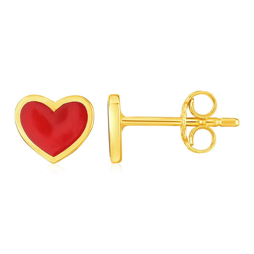 Bids.com 14k Yellow Gold and Enamel Red Heart Stud Earrings Earrings White Smoke Yellow Gold