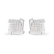 Bids.com 10K White Gold 1/2 Cttw Composite  Princess Diamond Square and Swirl Stud Earrings (I-J Color, I1-I2 Clarity) Earrings Light Gray White.Gold / 0.5