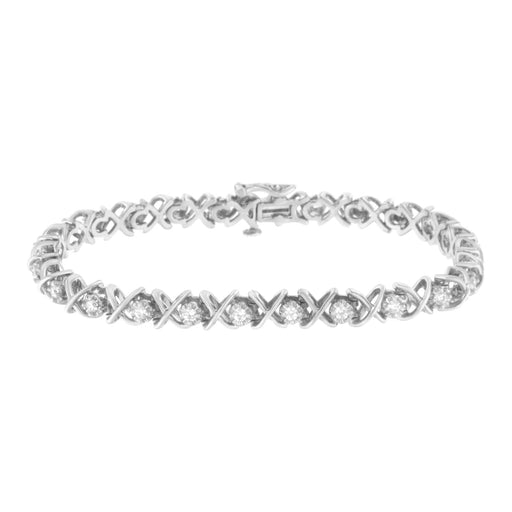Bids.com .925 Sterling Silver 1 cttw Brilliant Round-Cut Diamond "X" Link Bracelet (I-J Clarity, I2-I3 Color) - Size 7" Bracelets White Smoke White.Sterling Silver / 7.25