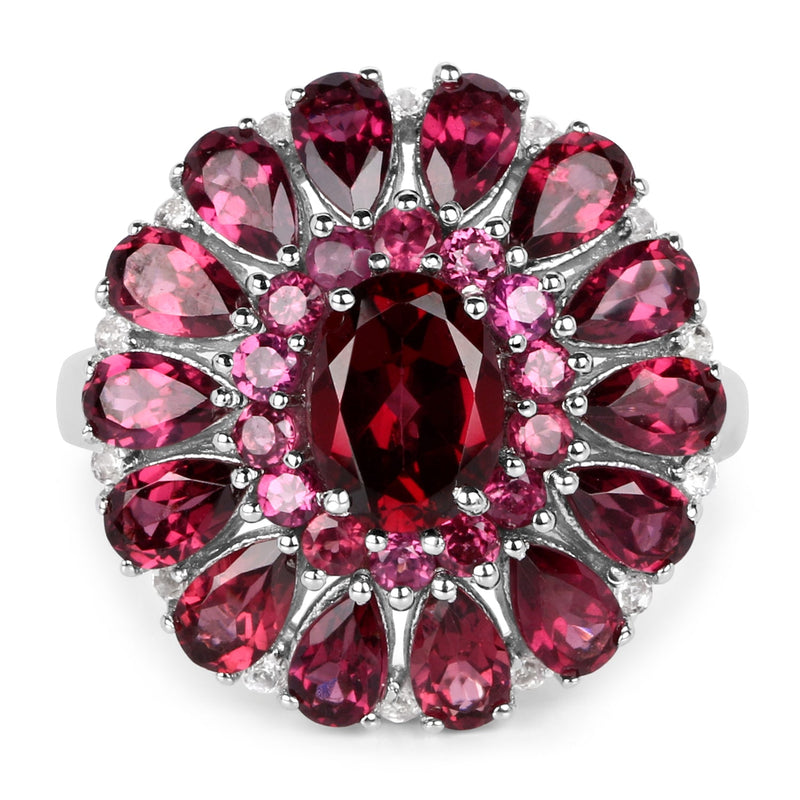 Bids.com 6.19 Carat Genuine Rhodolite and White Topaz .925 Sterling Silver Ring Rings White Smoke size 9.00,size 5.00,size 6.00,size 7.00,size 8.00,size 10.00