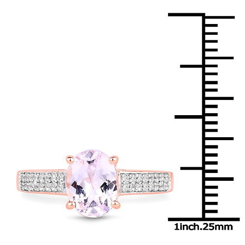 Bids.com 14K Rose Gold Plated 2.91 Carat Genuine Kunzite and White Zircon .925 Sterling Silver Ring Rings White Smoke size 6.00,size 7.00,size 5.00,size 8.00,size 9.00