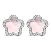 Bids.com 14K White Gold Mother of Pearl and 1/5 Cttw Diamond Halo Star Stud Earrings Earrings White Smoke White.Gold / 0.18
