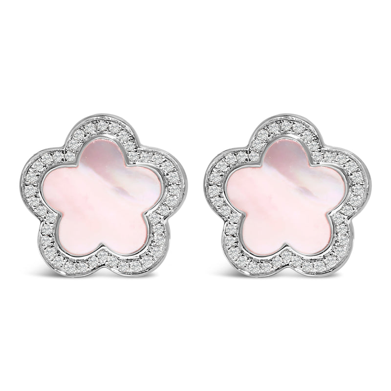 Bids.com 14K White Gold Mother of Pearl and 1/5 Cttw Diamond Halo Star Stud Earrings Earrings White Smoke White.Gold / 0.18