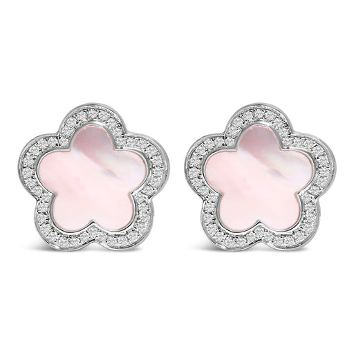 Bids.com 14K White Gold Mother of Pearl and 1/5 Cttw Diamond Halo Star Stud Earrings Earrings White Smoke White.Gold / 0.18