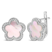Bids.com 14K White Gold Mother of Pearl and 1/5 Cttw Diamond Halo Star Stud Earrings Earrings White Smoke White.Gold / 0.18
