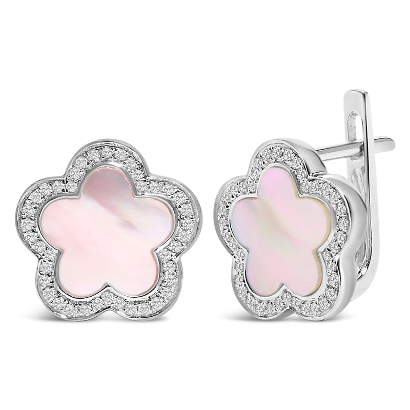 Bids.com 14K White Gold Mother of Pearl and 1/5 Cttw Diamond Halo Star Stud Earrings Earrings White Smoke White.Gold / 0.18