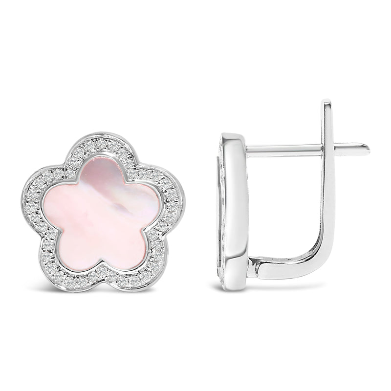 Bids.com 14K White Gold Mother of Pearl and 1/5 Cttw Diamond Halo Star Stud Earrings Earrings White Smoke White.Gold / 0.18