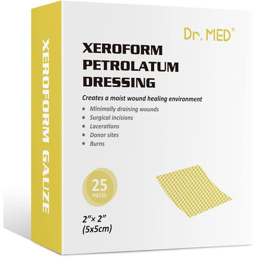 Dr. MED Xeroform Petrolatum Gauze Dressing, 2" x 2" (Box of 25) Medical Tape & Bandages White Smoke