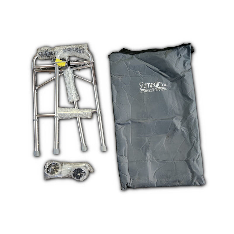0 MEDLINE Guardian Easy Care Adult Folding Walker 5" Fixed Wheels Measuring Wheels White Smoke