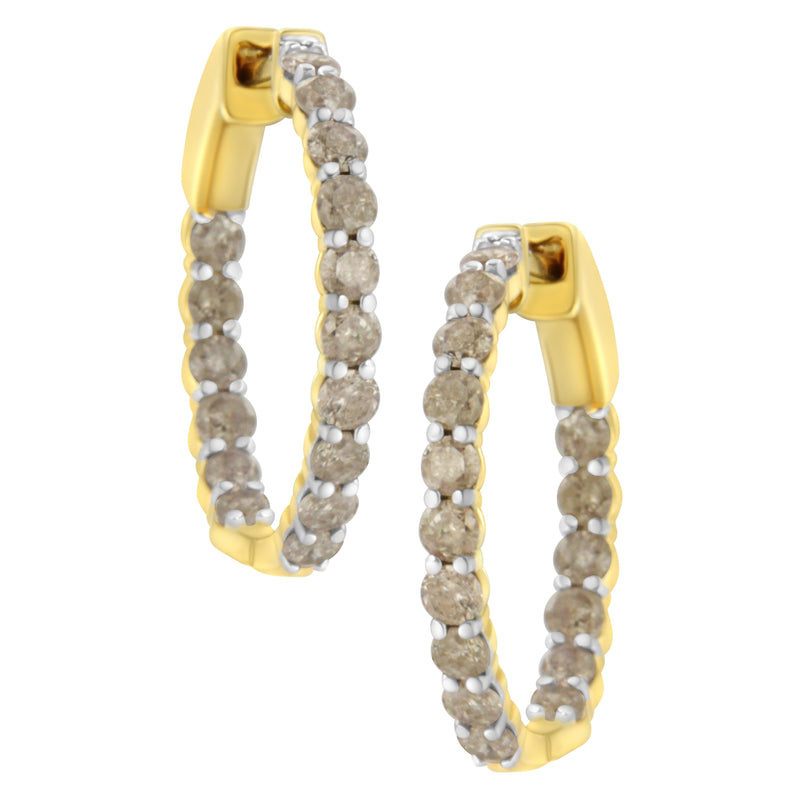 Bids.com 10K Yellow Gold Plated Sterling Silver Diamond Hoop Earrings (2 cttw, K-L Color, I2-I3 Clarity) Earrings White Smoke Yellow.Sterling Silver / 2