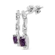 Bids.com .925 Sterling Silver 6x6MM Cushion Shaped Natural Purple Amethyst and Diamond Accent Drop and Dangle Earrings (I-J Color, I1-I2 Clarity) Earrings White Smoke White.Sterling Silver / 0.085