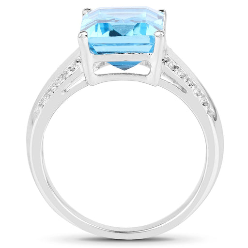 Bids.com 5.78 Carat Genuine Swiss Blue Topaz and White Topaz .925 Sterling Silver Ring Rings White Smoke size 6.00,size 7.00,size 8.00,size 9.00