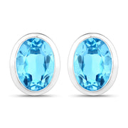 Bids.com 4.00 Carat Genuine Swiss Blue Topaz .925 Sterling Silver Earrings Earrings White Smoke