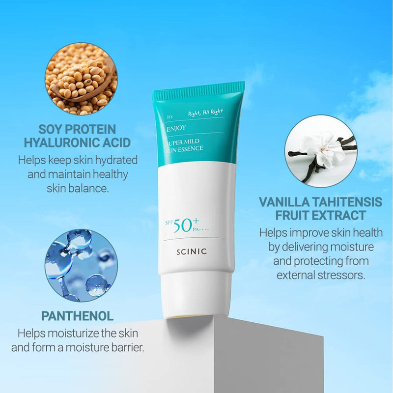 AsiaBeautyMall SCINIC Enjoy Super Mild Sun Essence SPF 50+ PA++++ Sunscreen Pale Turquoise