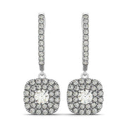 Bids.com 14k White Gold Double Halo Cushion Outer Shaped Diamond  Earrings (3/4 cttw) Earrings White Smoke White Gold