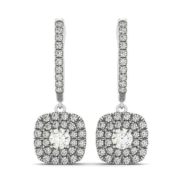 Bids.com 14k White Gold Double Halo Cushion Outer Shaped Diamond  Earrings (3/4 cttw) Earrings White Smoke White Gold