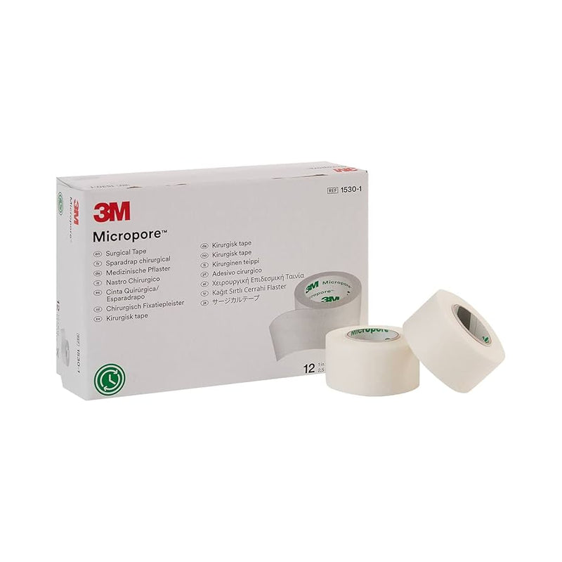 3M Microporous Paper Surgical Tape, 1 Inch, Box of 12 Rolls Medical Tape & Bandages Gray