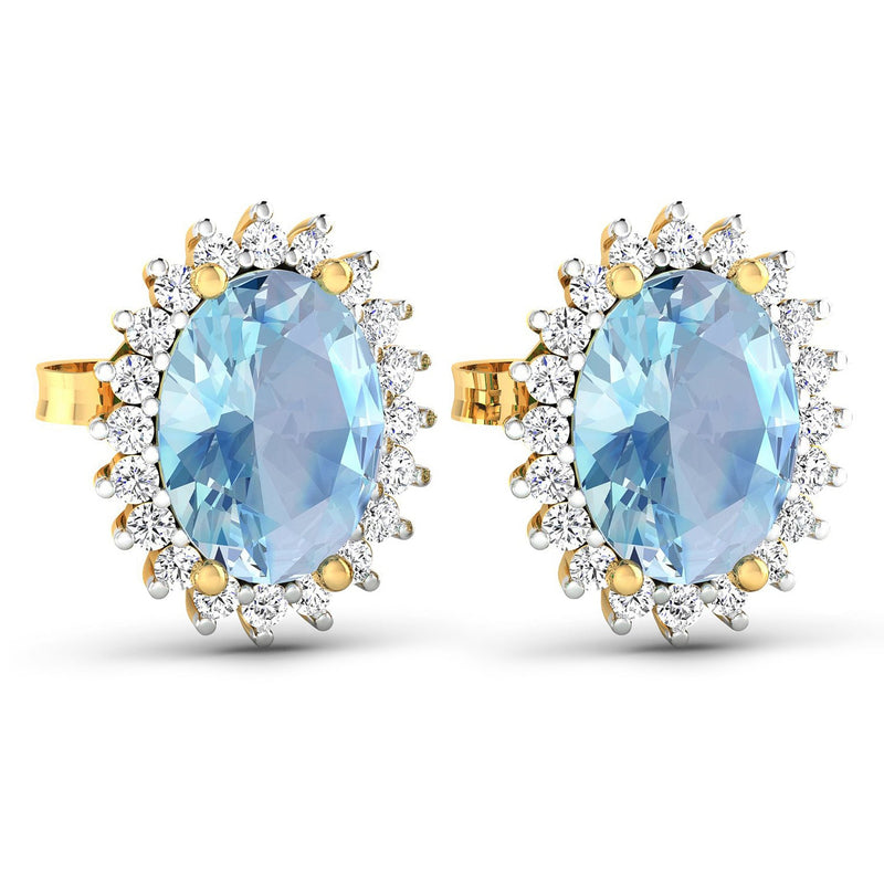 Bids.com 2.36 Carat Genuine Aquamarine and White Diamond 14K Yellow Gold Earrings Earrings White Smoke