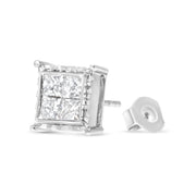 Bids.com 14K White Gold 1 1/2 Cttw Invisible Set Princess-Cut Diamond Contemporary Wavy Quad Stud Earrings (I-J Color, I1-I2 Clarity) Earrings White Smoke White.Gold / 1.5