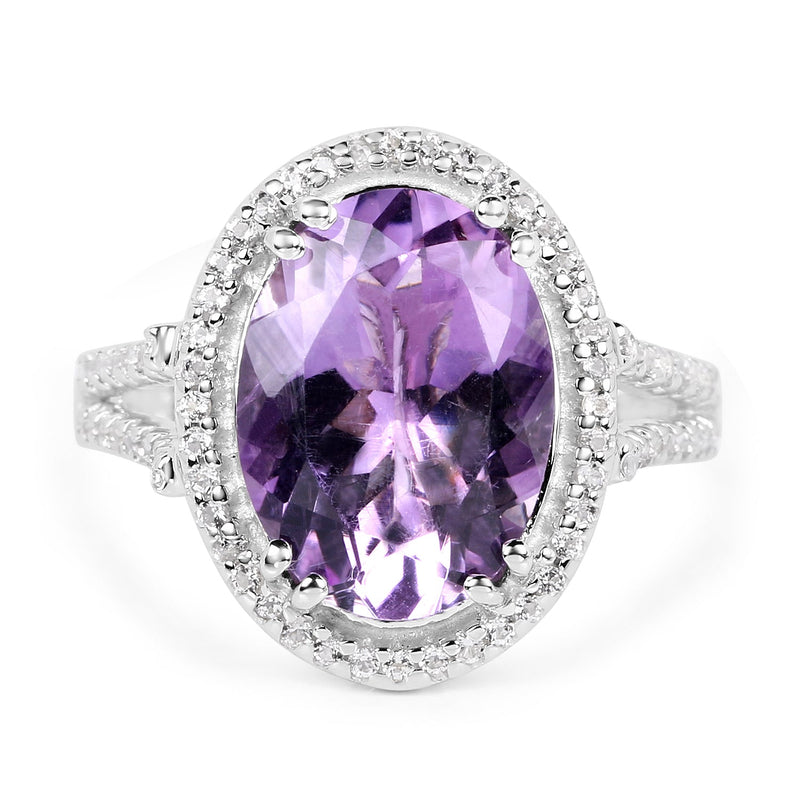 Bids.com 5.55 Carat Genuine Amethyst & White Topaz .925 Sterling Silver Ring Rings White Smoke size 6.00,size 6.50,size 7.00,size 8.00,size 9.00,size 5.00