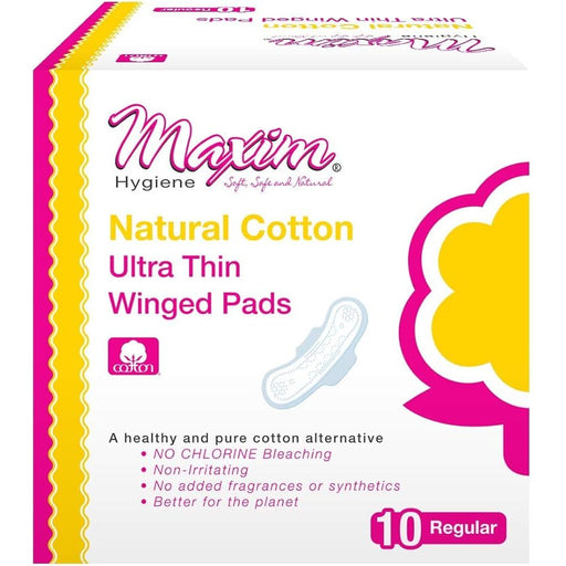 Maxim Maxim Organic Cotton Super Pads Ultra Thin with Wings 12 Packs of 10 Feminine Pads & Protectors White Smoke