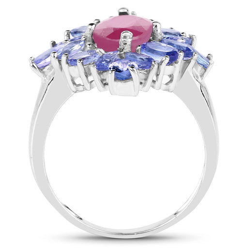 Bids.com 3.48 Carat Glass Filled Ruby and Tanzanite .925 Sterling Silver Ring Rings White Smoke size 6.00,size 8.00,size 7.00,size 9.00