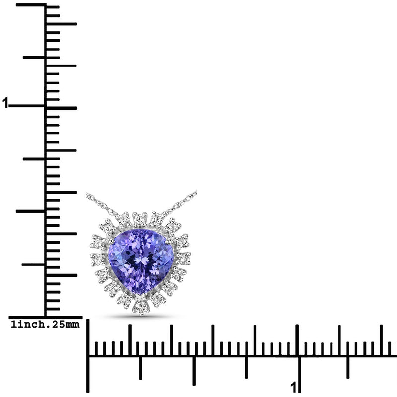 Bids.com 3.25 Carat Genuine Tanzanite and White Diamond 14K White Gold Pendant Pendants White Smoke