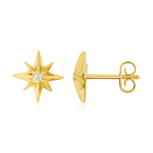 Bids.com 14K Yellow Gold High Polish North Star Diamond Earrings Earrings White Smoke Yellow Gold