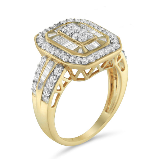 Bids.com 10K Yellow Gold 1.0 Cttw Diamond Vintage Inspired Baguette-Cut Double Halo Emerald-Shaped Frame Cocktail Ring (I-J Color, I1-I2 Clarity) - Size 6-1/2 Rings White Smoke 8 / Yellow.Gold,7.5 / Yellow.Gold,7 / Yellow.Gold,6.5 / Yellow.Gold