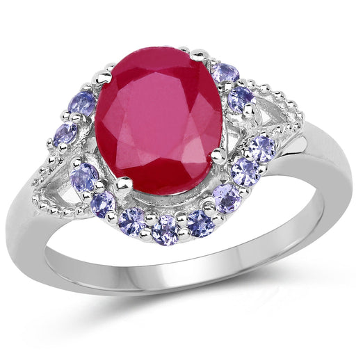 Bids.com 4.03 Carat Genuine Glass Filled Ruby & Tanzanite .925 Sterling Silver Ring Rings White Smoke size 6.00,size 7.00,size 8.00,size 9.00,size 5.00