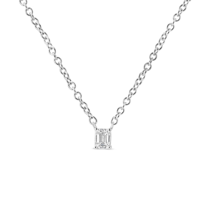 Bids.com 14K White Gold 1/5 Cttw Emerald Shape Solitaire Diamond 18" Pendant Necklace (G-H Color, VS2-SI1 Clarity) Necklaces White Smoke White.Gold / 18