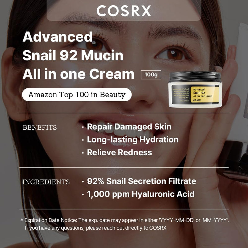 AsiaBeautyMall Cosrx Advanced Snail 92 All in one Cream Moisturizer Dim Gray