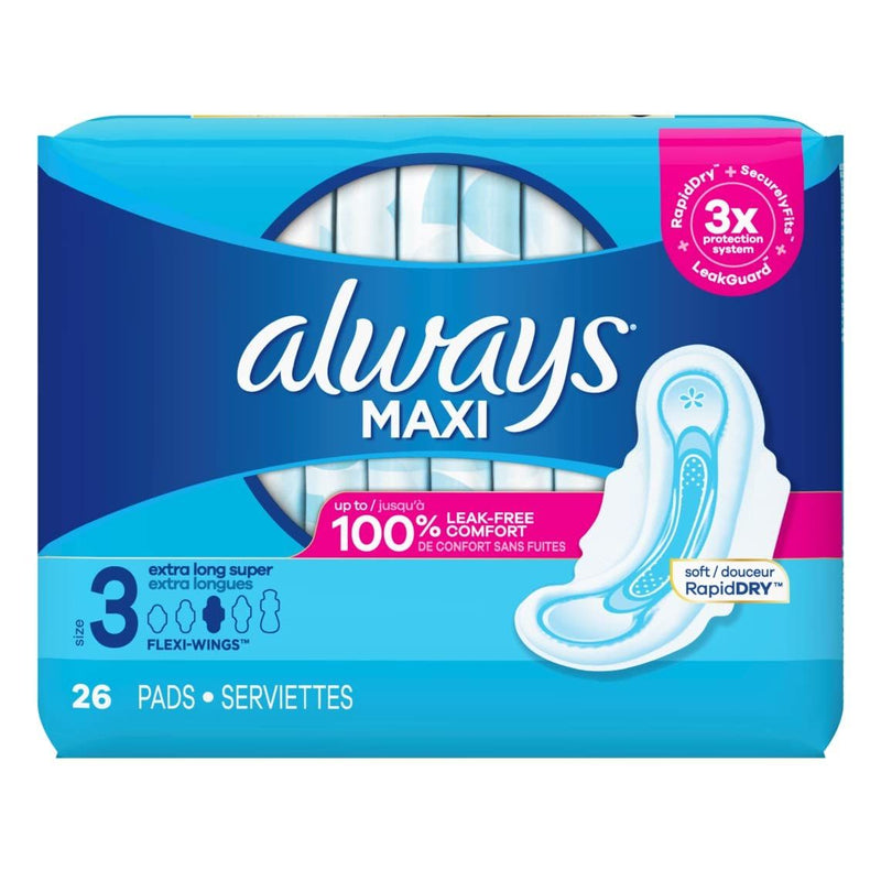 Always Always Maxi Size 3 Extra Long Super Absorbency 6x26ct Feminine Pads & Protectors Midnight Blue