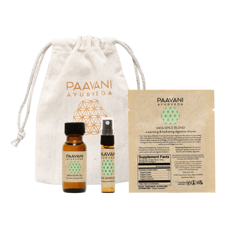 Paavani Ayurveda Fall Sampler Kit | Ayurvedic Set for Vata Season White Smoke