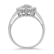 Bids.com 10K White Gold 1/2 Cttw Round & Baguette Cut Diamond Pear Shaped Domed PavÃ© Cluster with Halo Cocktail Ring (H-I Color, SI1-SI2 Clarity) - Size 5 Rings White Smoke 8 / White.Gold,6.5 / White.Gold,7.5 / White.Gold,7 / White.Gold,9 / White.Gold,8.75 / White.Gold,7.25 / White.Gold,6 / White.Gold,5 / White.Gold
