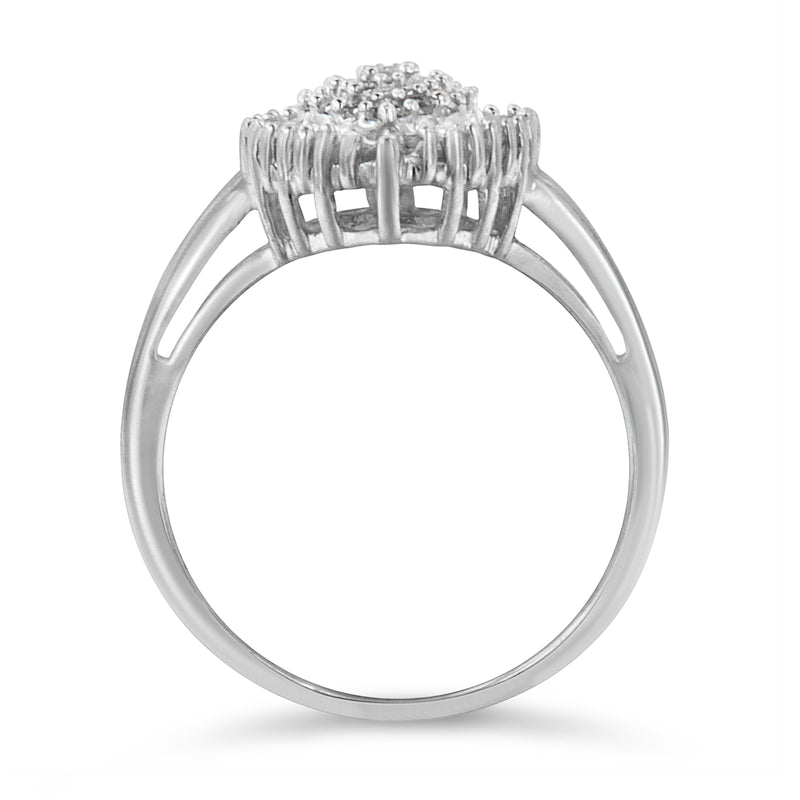 Bids.com 10K White Gold 1/2 Cttw Round & Baguette Cut Diamond Pear Shaped Domed PavÃ© Cluster with Halo Cocktail Ring (H-I Color, SI1-SI2 Clarity) - Size 5 Rings White Smoke 8 / White.Gold,6.5 / White.Gold,7.5 / White.Gold,7 / White.Gold,9 / White.Gold,8.75 / White.Gold,7.25 / White.Gold,6 / White.Gold,5 / White.Gold